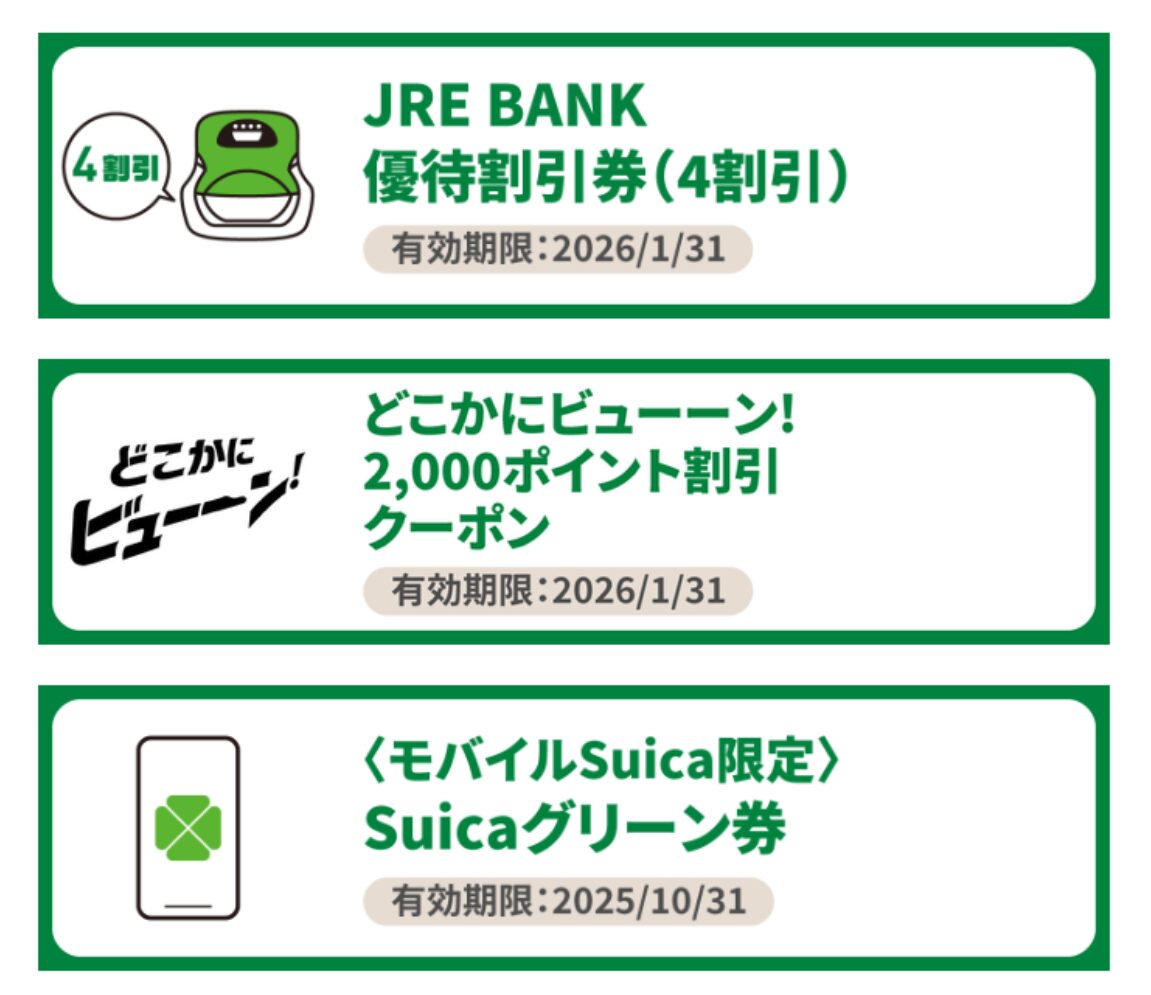 あとは旅行の計画だけ…JR東日本の運賃4割引券が3枚付与されました！ 